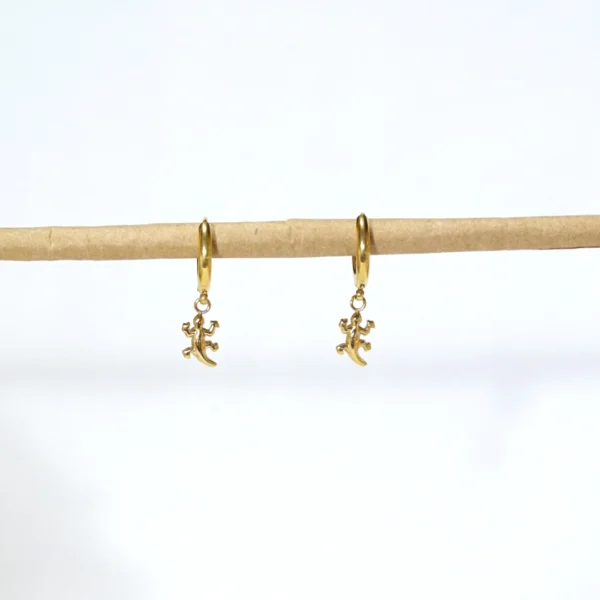 base_edfvsddicion Pendientes aro con charm lagartija acero inoxidable