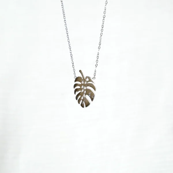 base_ediciasdcaon Collar hoja tropical plateado colgante