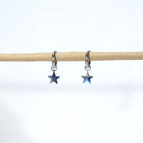 base_edicicsdfvon Pendientes aro con charm estrella minimal acero inoxidable