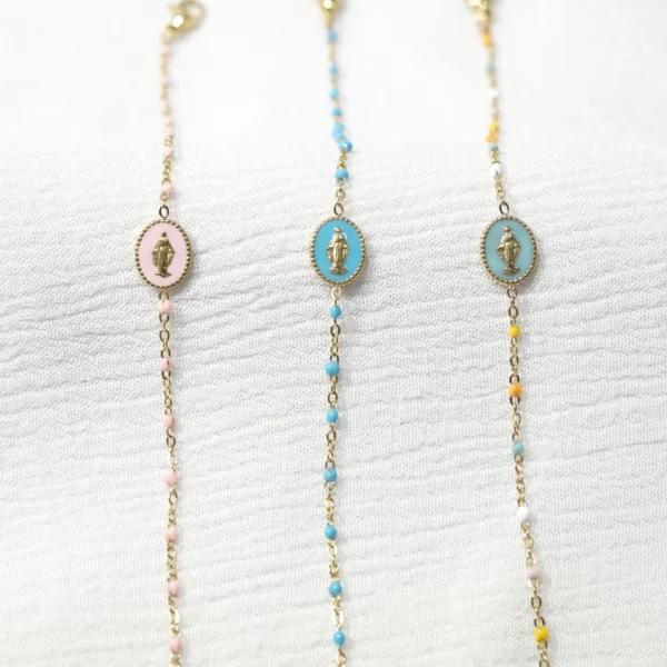 base_efgvddicion Pulsera medalla Virgen acero inoxidable dorada