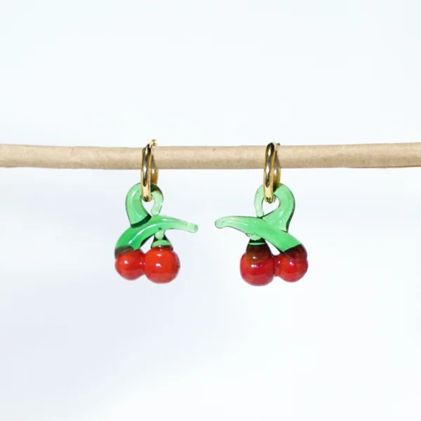 base_ejhvdicion Pendientes cereza cristal Murano acero dorado