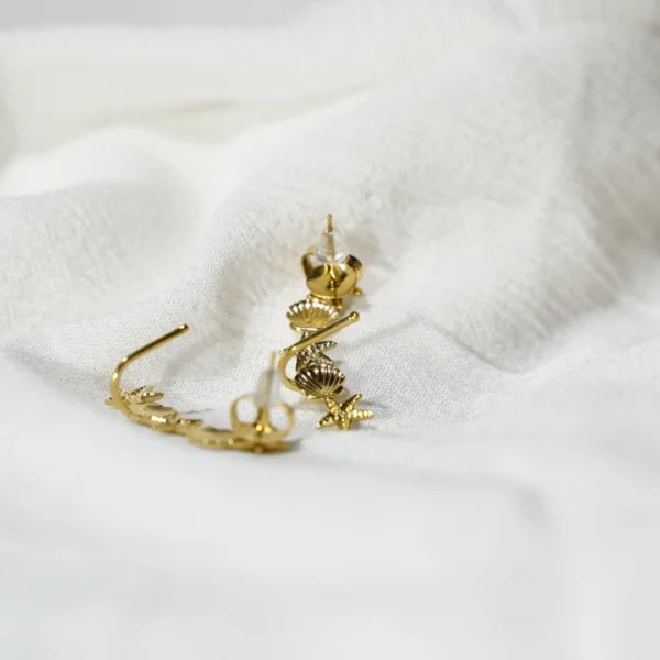 base_esdcadicion Pendiente ear cuff estrellas y conchas acero