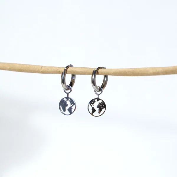 base_sdcsdedicion Pendientes aro con charm mundo acero inoxidable