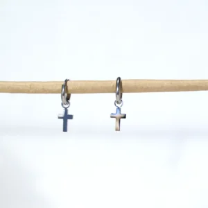 baseasdsac_edicion Pendientes aro con charm cruz acero inoxidable
