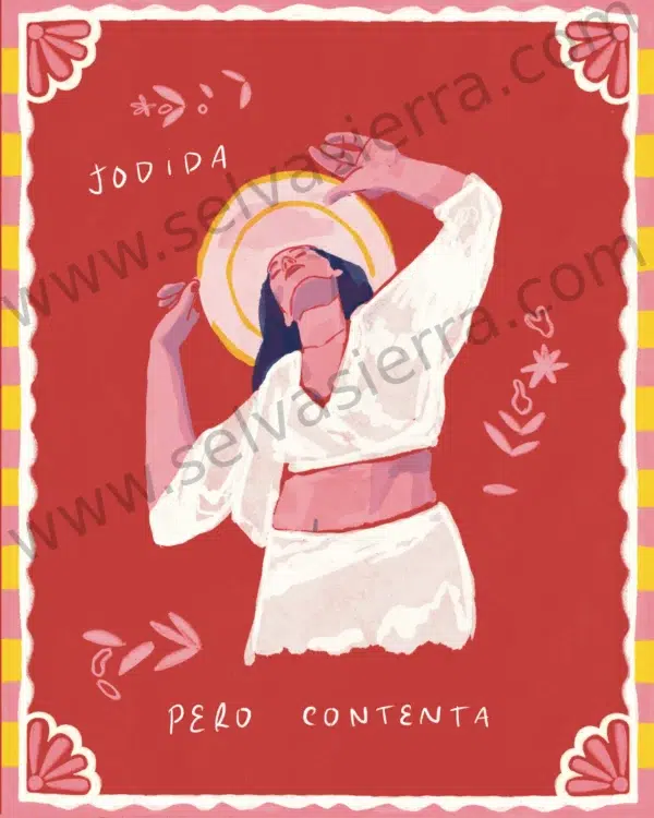 jodidaperocontenta_marcadeagua Jodida pero Contenta ilustración roja original
